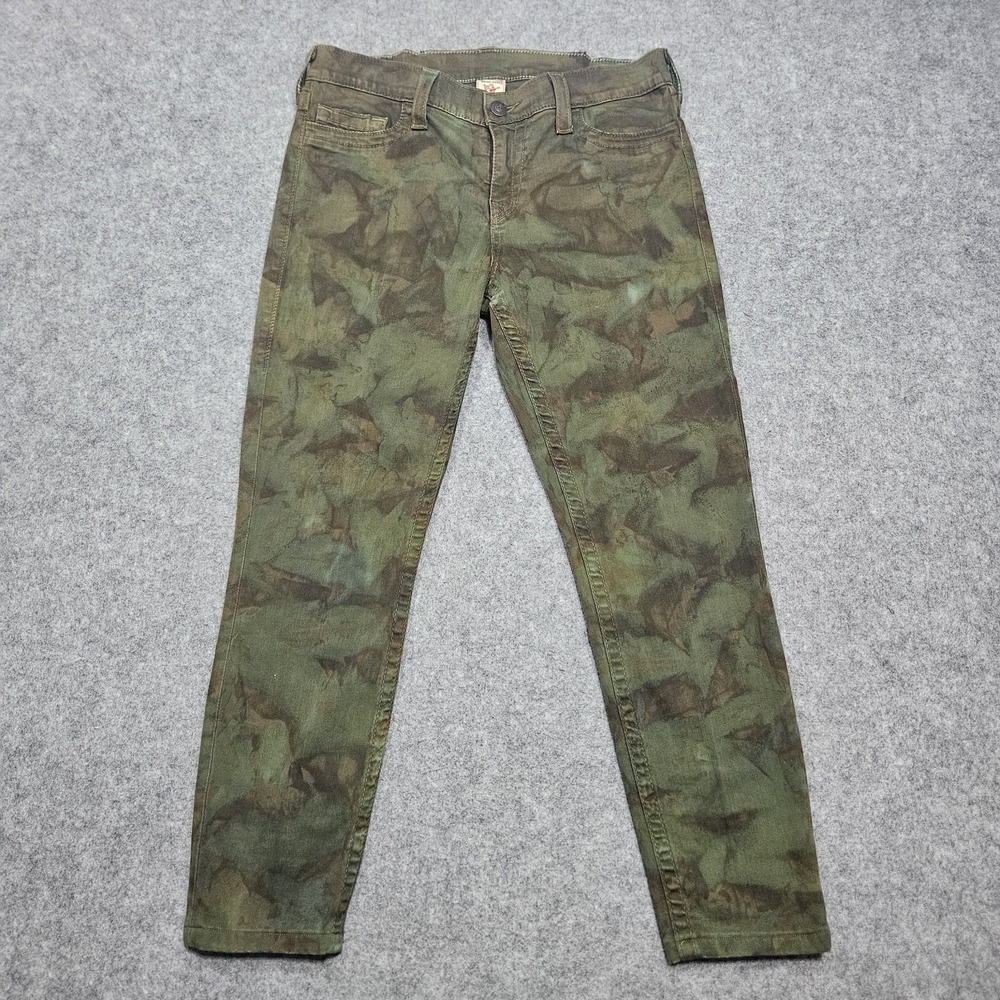 True Religion Halle Super Skinny Jeans Murky Green Grunge Size 32 Women's